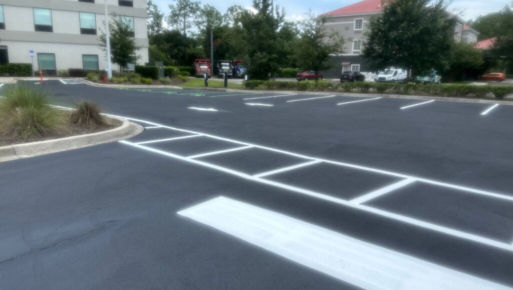 line markings freshly painted for home2suites parking lot