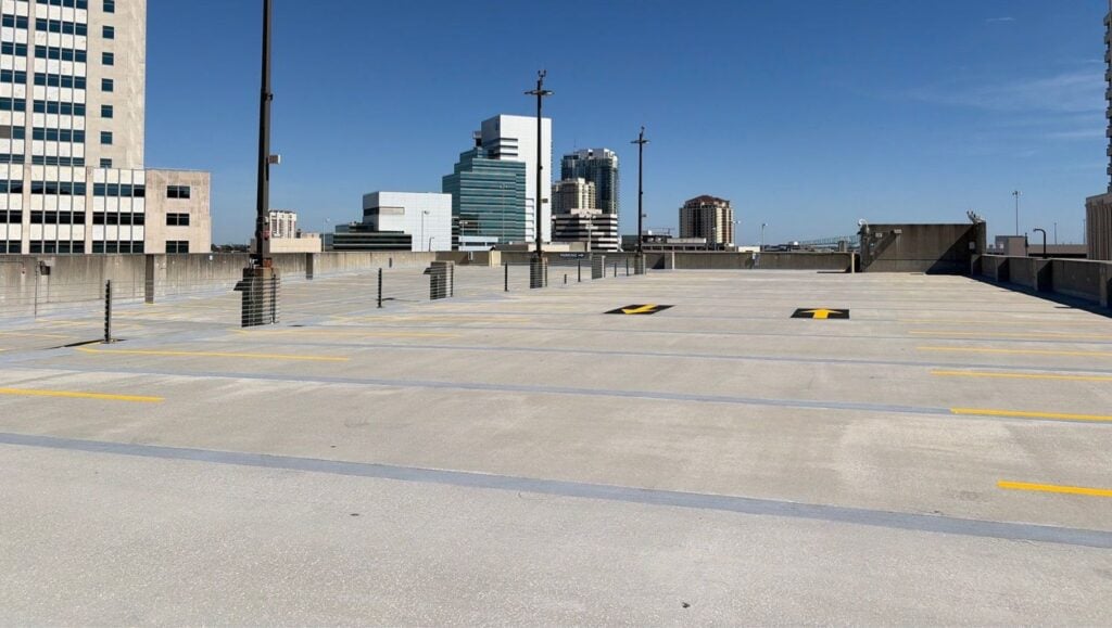 parking spots freshly painted for Baptist Medical Center Parking Garage