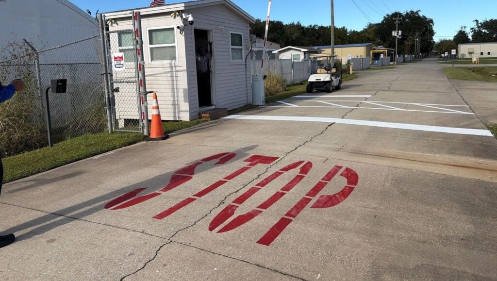 stop freshly painted for Global Maritek parking lot