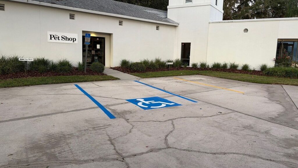 ada compliance parking spot freshly painted for St. John's Veterinarian Hospital parking lot