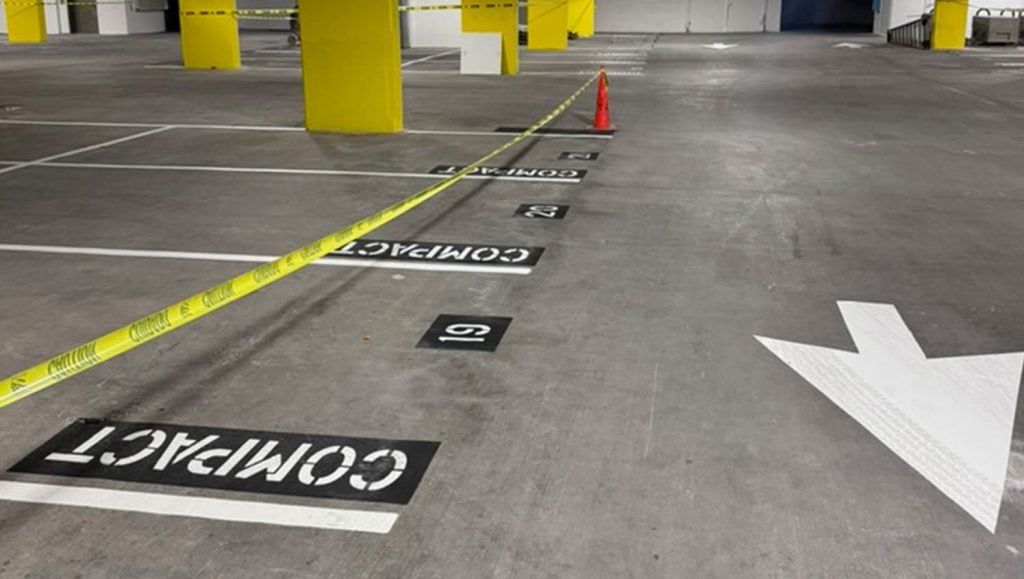 close-up of "compact" parking spots for Marriott Vacation Club and Hotel Waikiki
