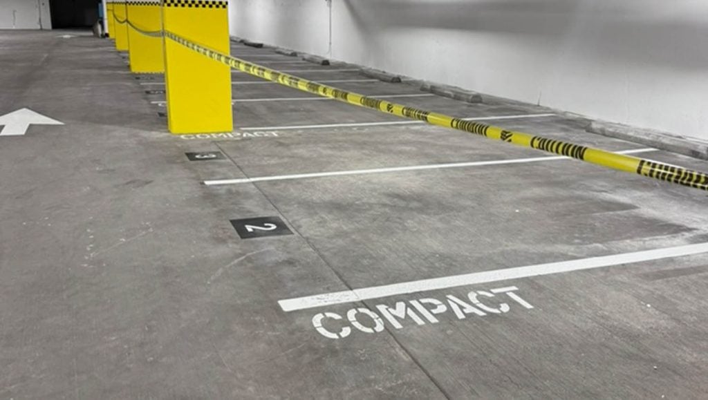 Marriott Vacation Club and Hotel Waikiki parking garage with freshly painted line markings
