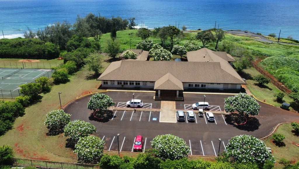 aerial view of Easterseals Hawaii parking lot with freshly painted parking spots