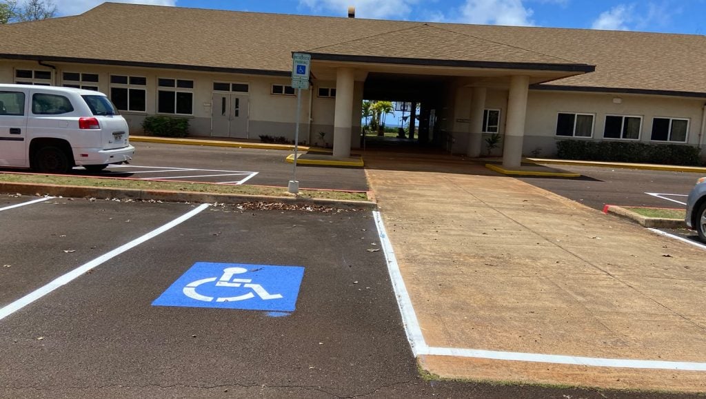 close-up of ada compliance parking spots at Easterseals Hawaii