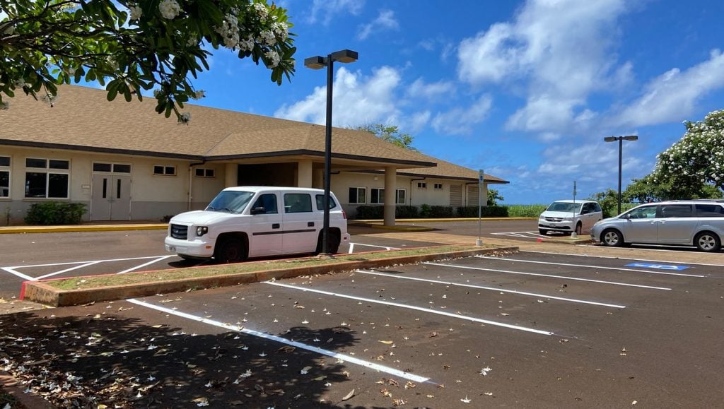 close-up of freshly painted parking lot lines for Easterseals Hawaii