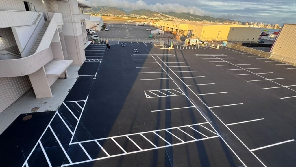 Lānai Air parking lot aerial view of freshly painted parking spots
