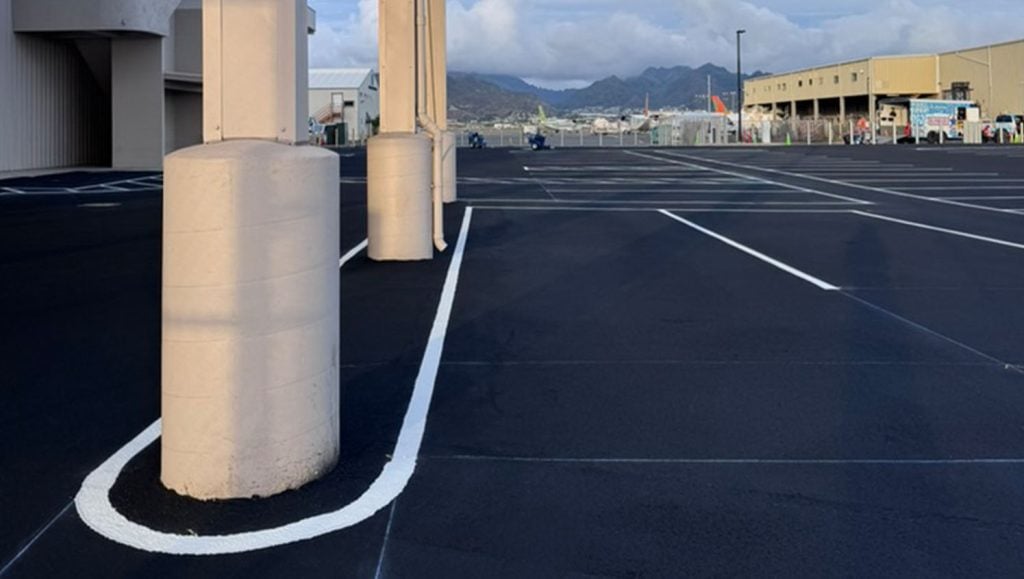 close-up of freshly painted line markings for Lānai Air