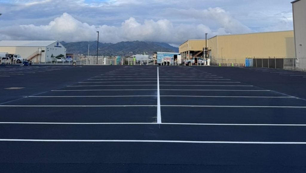 close-up of freshly painted parking spots for Lānai Air parking lot