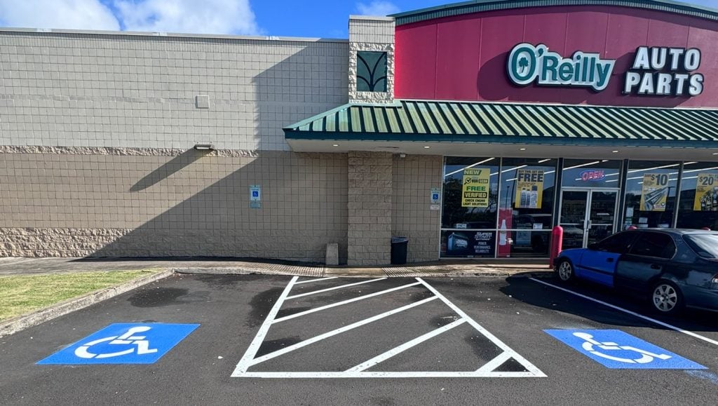 close-up of ada compliance parking spots for auto o'reilly