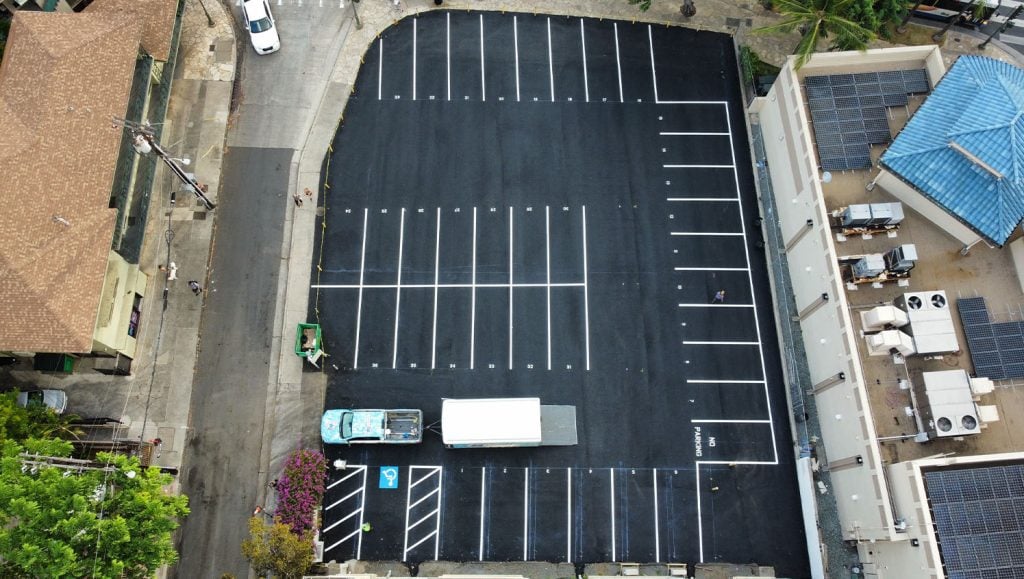 Residential Complex aerial view of freshly painted line markings