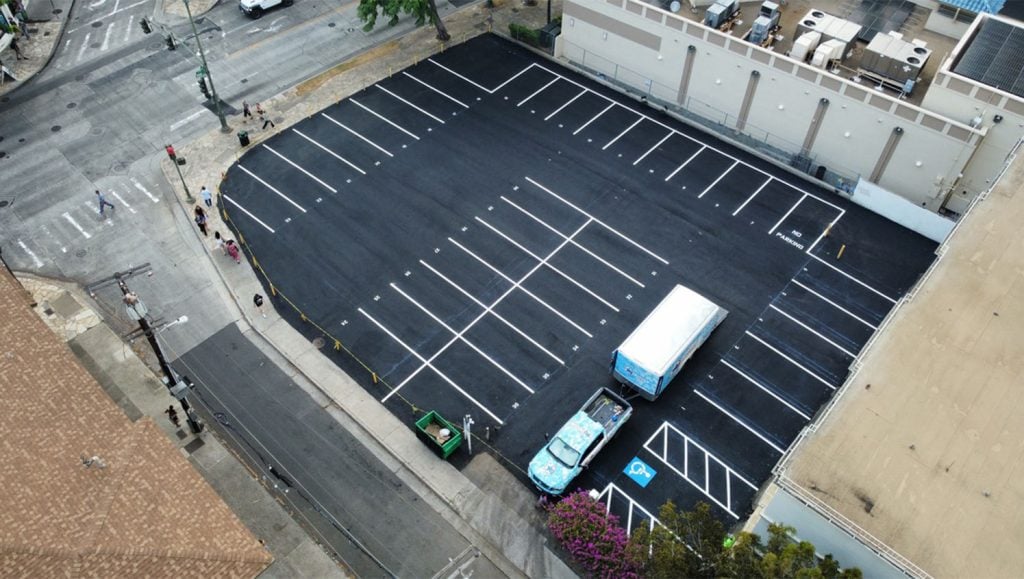 side aerial view of Residential Complex with freshly painted parking spots