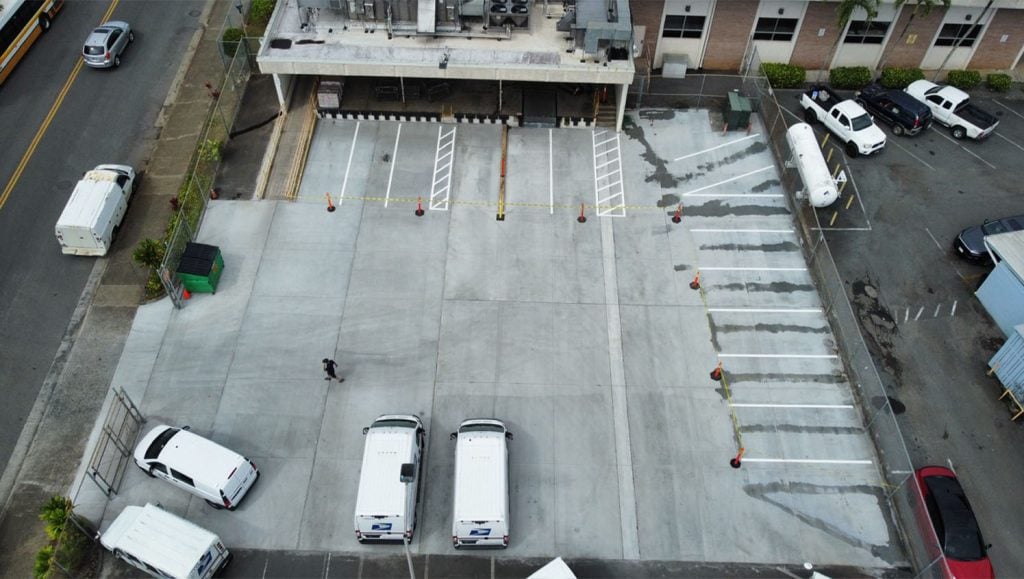 freshly painted parking spots for USPS