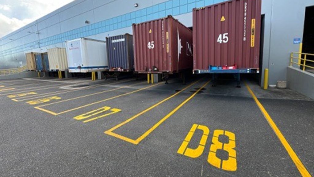 close-up of freshly painted line marking for walmart parking lot