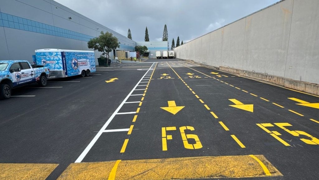 freshly painted line marking for truck stalls at walmart