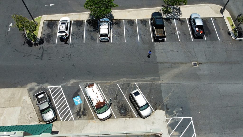 aerial view of O'Reilly Auto Parts parking lot