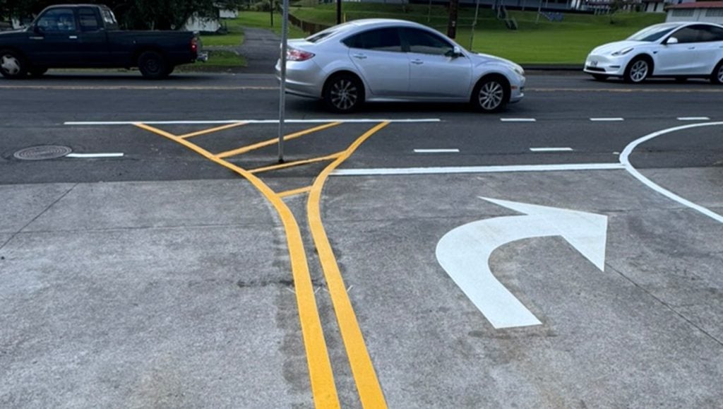 close-up of thermoplastic pavement markings for Maryl Group Conctruction