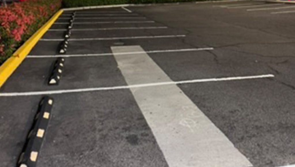 close-up of freshly painted line markings for Ala Moana Shopping Center