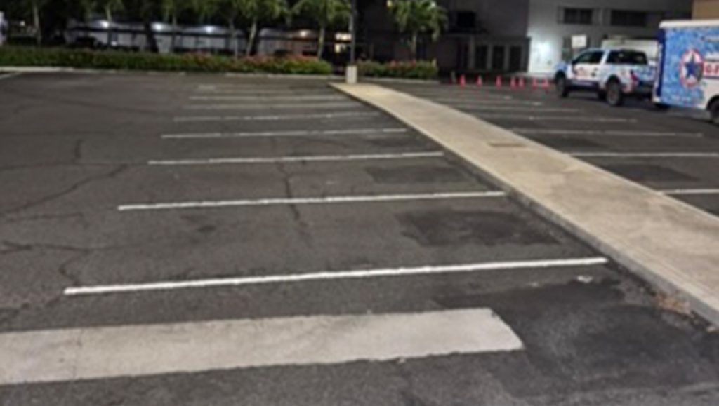 parking spots freshly painted for Ala Moana Shopping Center parking lot