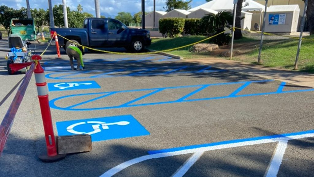 ada compliance parking spots close-up freshly painted
