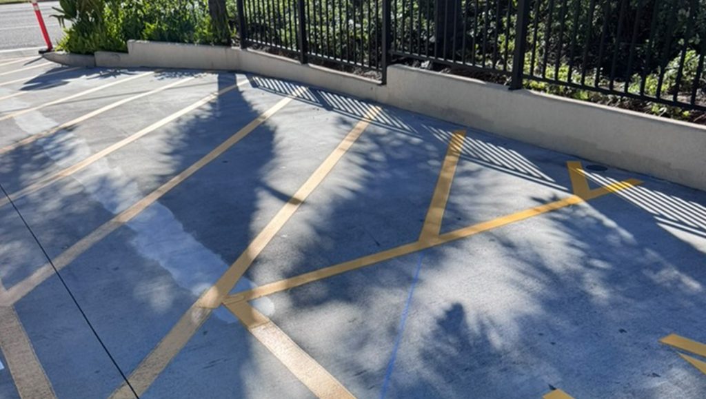 line markings freshly painted for Chick Fil A Makiki parking lot