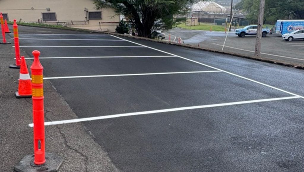 freshly painted parking spots for The Core Group Construction parking lot