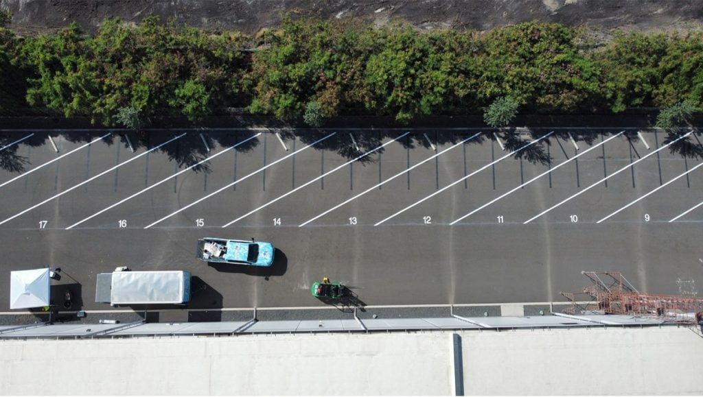 aerial view of HDC Properties LLC parking lot freshly painted line markings