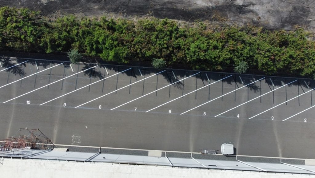 aerial view of HDC Properties LLC parking lot freshly painted