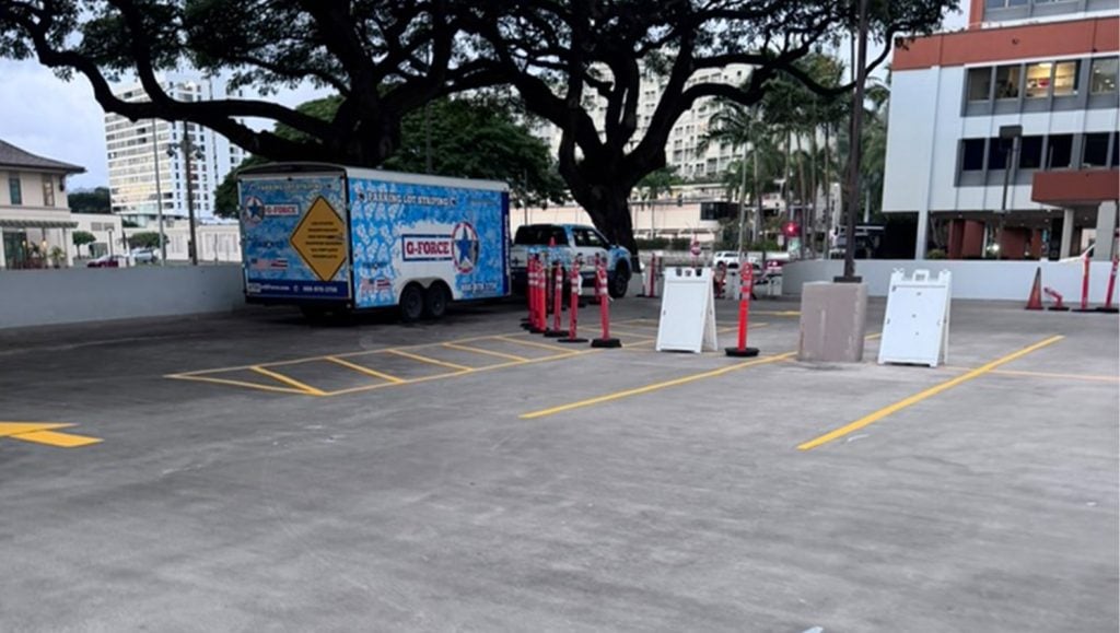 parking spots freshly painted for Kapiolani Women and Children's Hospital