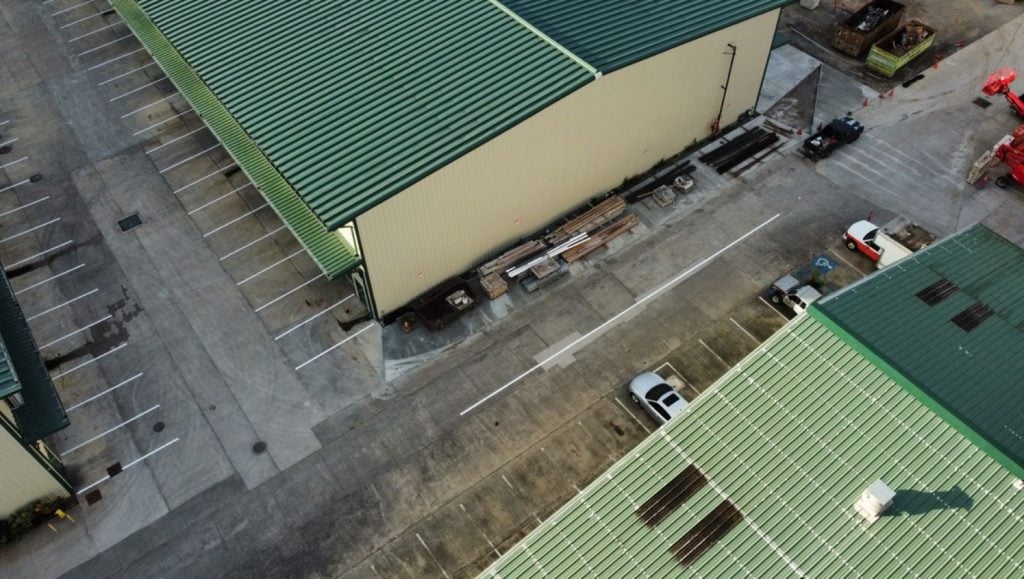 Kapa'a Industrial parking lot freshly painted aerial view