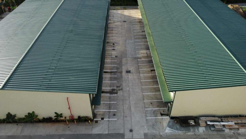 aerial view of Kapa'a Industrial parking with freshly painted parking spots