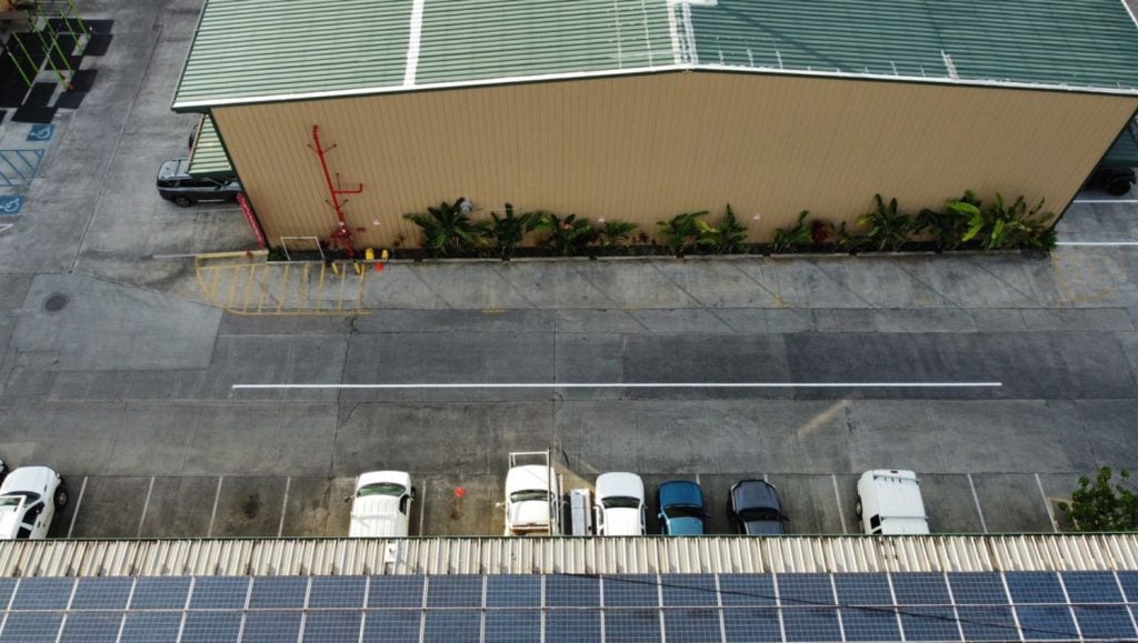 side view of Kapa'a Industrial parking lot freshly painted