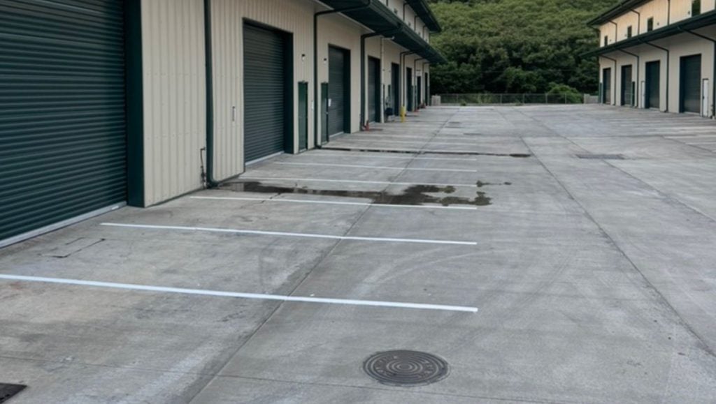 parking spots freshly painted for Kapa'a Industrial parking lot