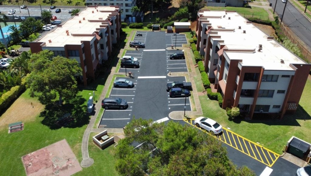 Acacia Apartments parking lot freshly painted