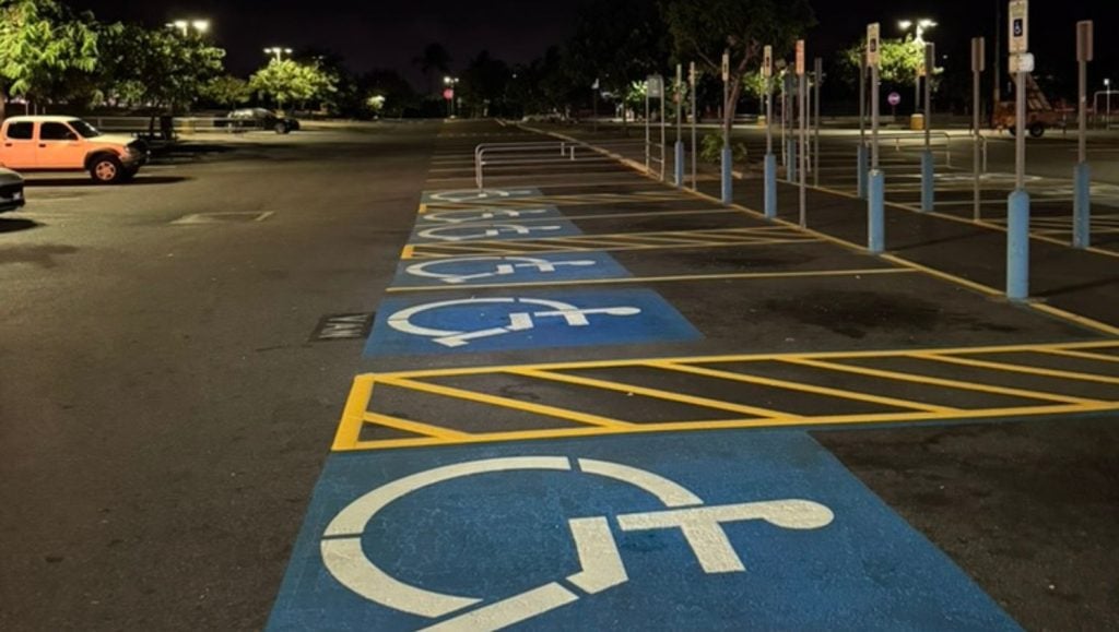 Walmart Kapolei (Super Center) parking lot with freshly painted ada compliance parking spots