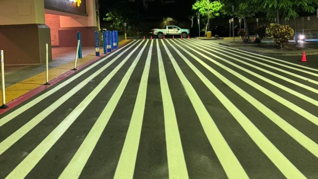 crosswalk freshly painted for Walmart Kapolei (Super Center) parking lot