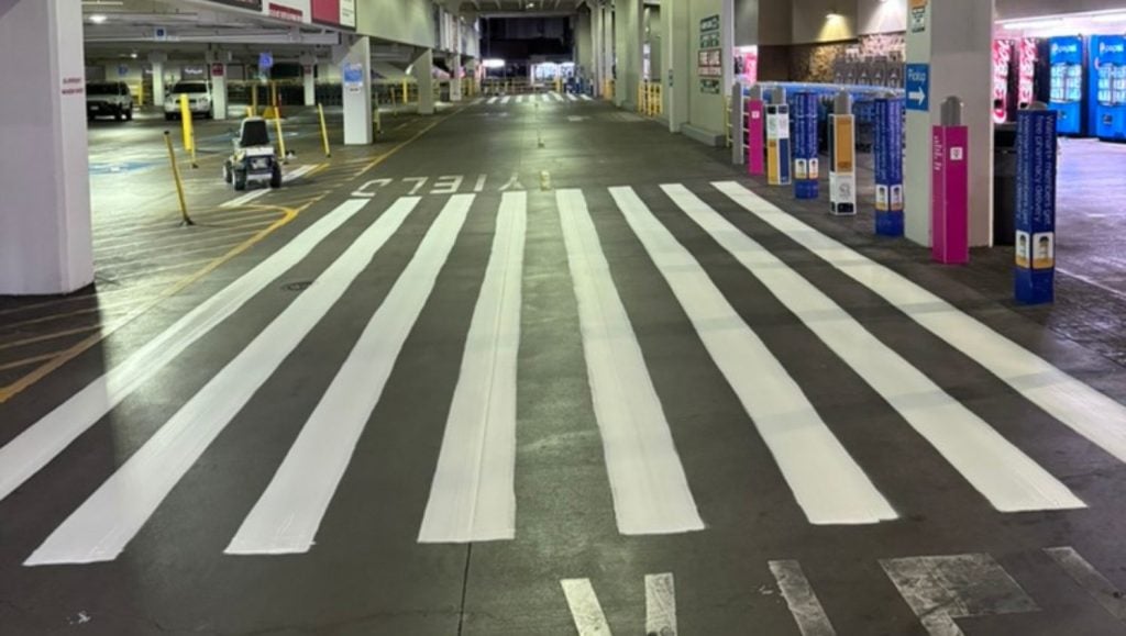Walmart Honolulu (Super Center) parking lot with crosswalk freshly painted