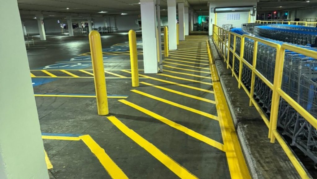 freshly painted yellow line markings for Walmart Honolulu (Super Center)