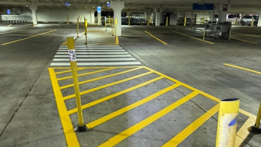 freshly painted line markings for Walmart Honolulu (Super Center) parking lot