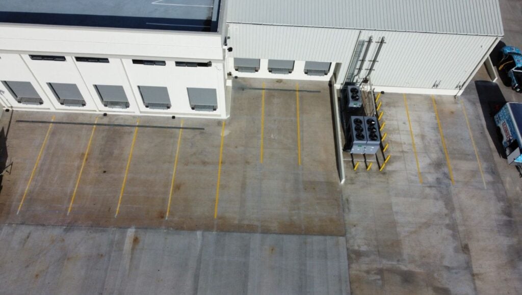 aerial view of Freight Company parking lot freshly painted