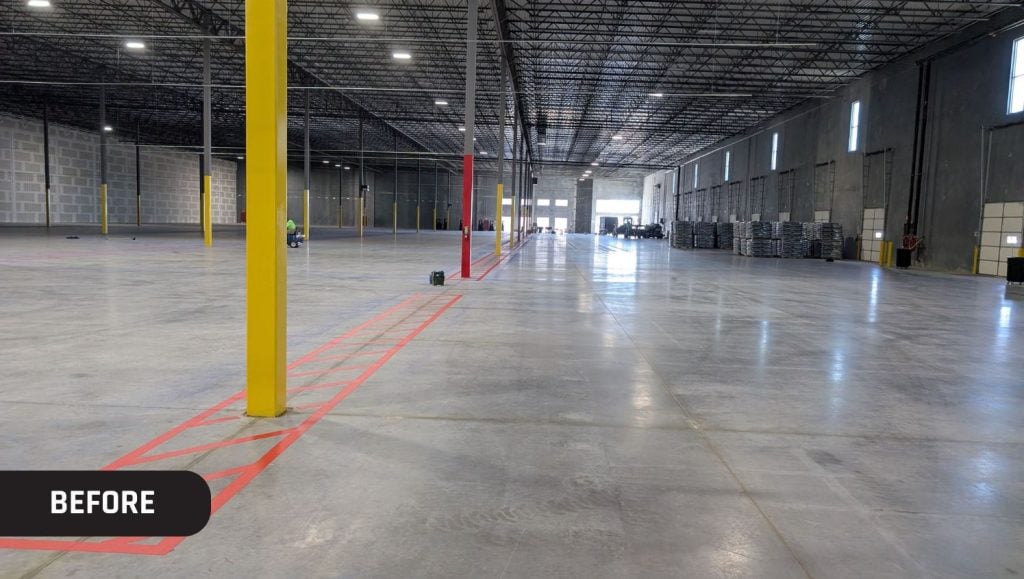 DART Entities warehouse before new line markings were painted