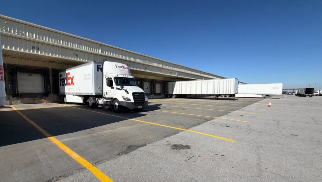 line striping freshly painted for FedEx
