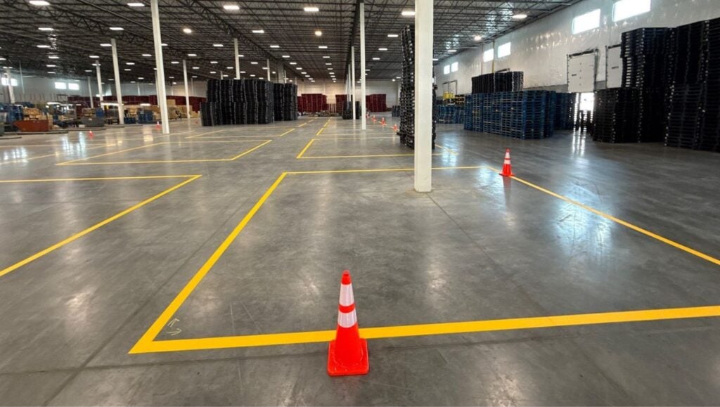close-up of freshly painted line striping for Propak warehouse