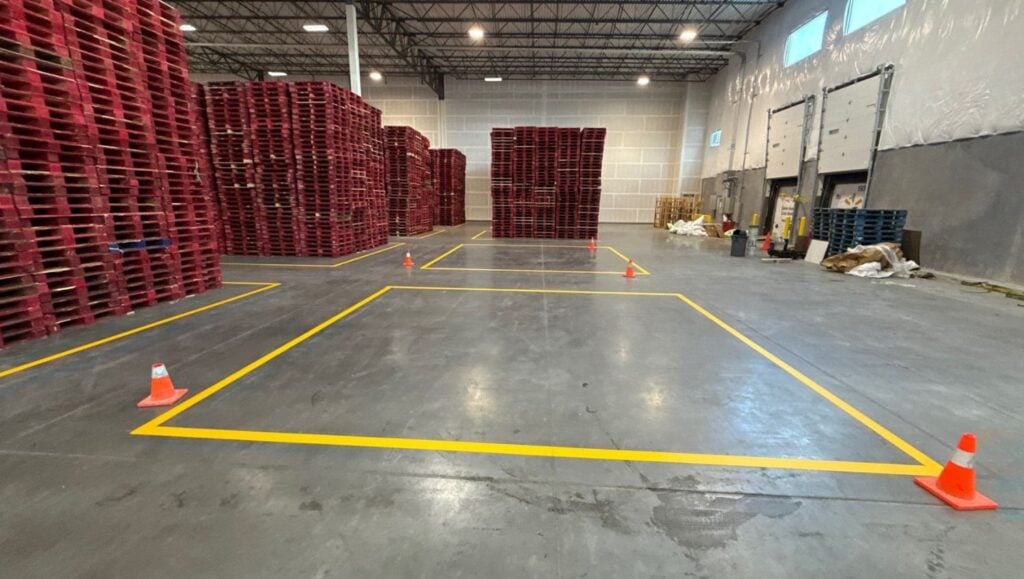 Propak warehouse with freshly painted line markings