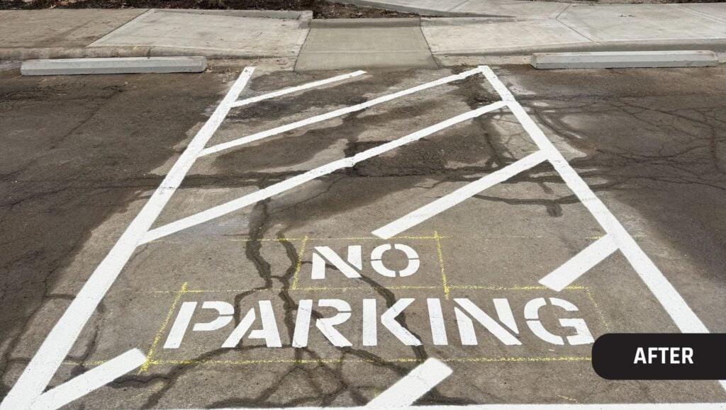 no parking freshly painted on Phoenix Veterinary Surgical Clinic parking lot