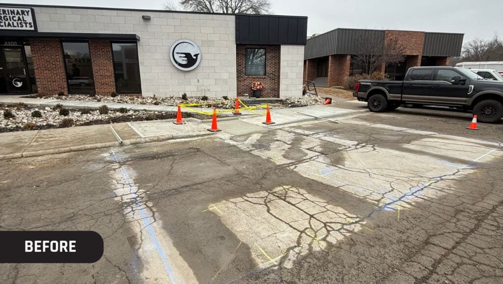 Phoenix Veterinary Surgical Clinic parking lot with faded line markings