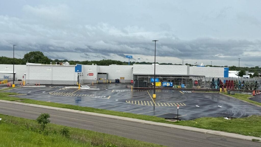 Walmart parking lot with freshly painted line striping