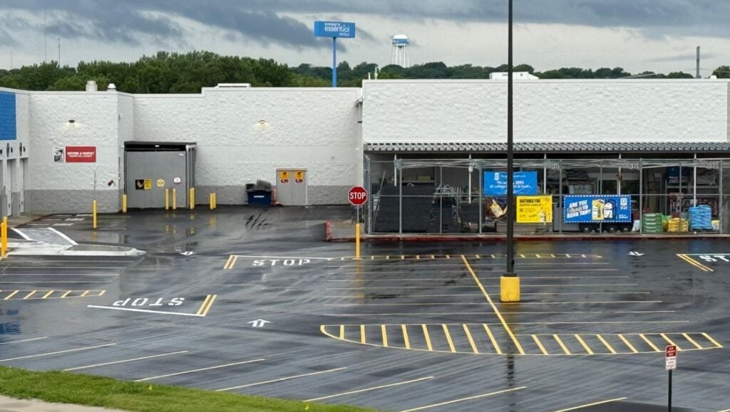 line striping freshly painted for Walmart parking lot