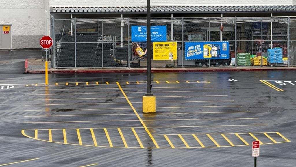 parking spots freshly painted for Walmart parking lot