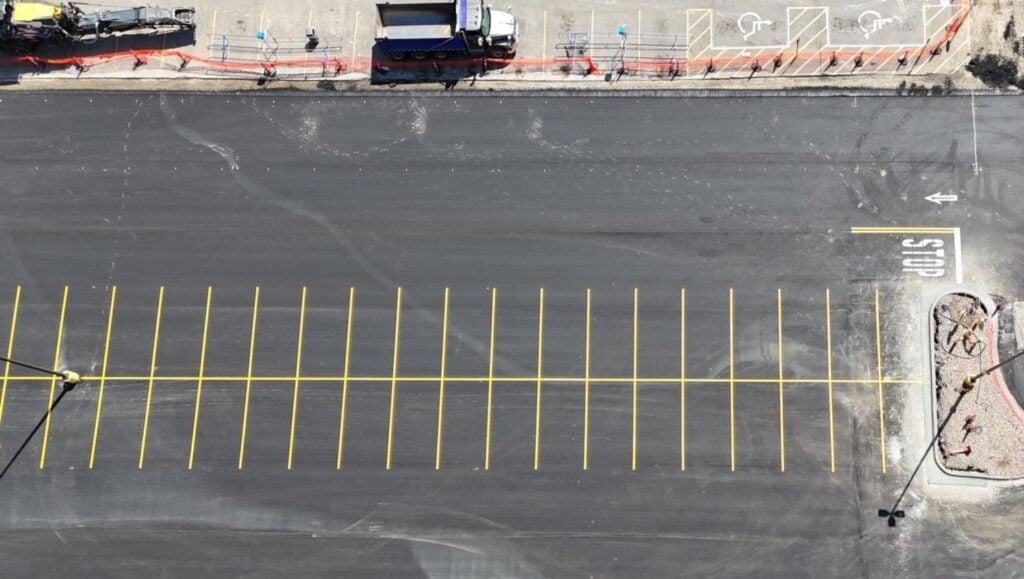 aerial view of Walmart walmart parking lot freshly painted