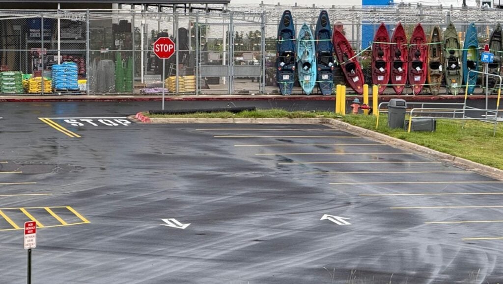 close-up of Walmart parking lot freshly painted